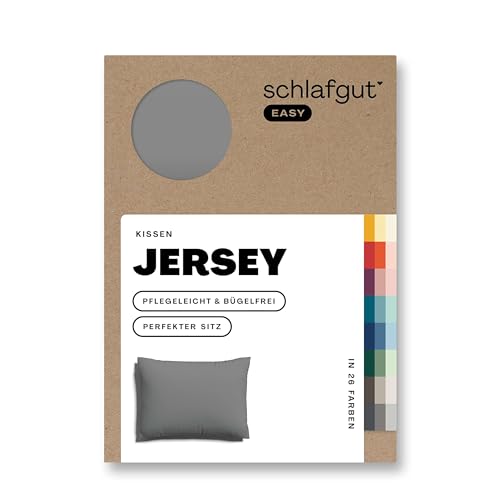 Schlafgut Easy Jersey Kissenbezug 60x80 cm Grey Mid mit 100% Baumwolle, superweicher & atmungsaktiver Kopfkissenbezug
