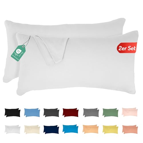 Livessa 2er Set Kissenbezug 40 x 80 cm - Kopfkissenbezug aus%100 Baumwolle Kissenhülle Bügelfrei & Knitterfrei mit Reißverschluss, 40x80cm Pillow Cover, atmungsaktiv, Oeko-Tex Zertifiziert