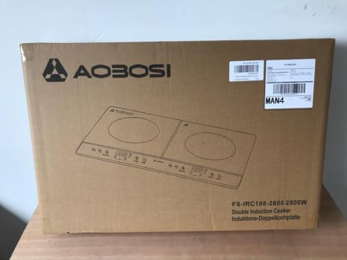 Aobosi Double Induction hob,Induction Cooker with Portable Black Glass Plate, Independent Control,One-click Max and Min Power Control 2800W,20 Temperature Setting[Upgrade],Safety Lock,4-Hour Timer