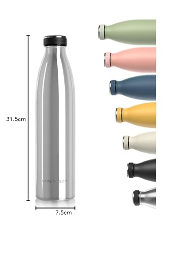 LARS NYSØM Edelstahl Trinkflasche 350ml, 500ml, 750ml, 1L, 1 5 liter | Thermosflasche Kohlensäure geeignet | Auslaufsichere Wasserflasche für Sport, Outdoor, Schule (Mirror Silver, 1000ml)