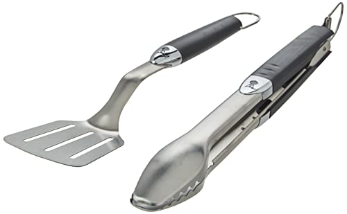 Weber-Stephen 6645 Grillbesteck Kompakt 2-teilig, Edelstahl, schwarz
