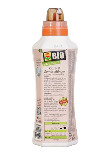 COMPO BIO Obst- und Gemüsedünger – für alle Obst- und Gemüsesorten – natürlicher Spezial-Flüssigdünger – 1 Liter