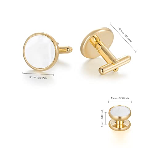 UJOY Cufflinks & Studs Set 1Pair Cufflinks & 3Pair Tuxedo Studs Mens Jewelry Kit with G-ift Box - White Shell & Golden Best Man G-ifts for Wedding Box for Cufflinks, Valentine G-ifts for Him