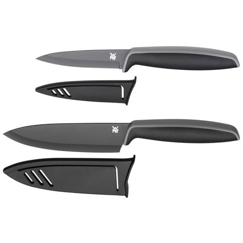 WMF Touch Messerset 2-teilig, Küchenmesser mit Schutzhülle, Messer Set Spezialklingenstahl antihaftbeschichtet, scharf, Kochmesser, Gemüsemesser, schwarz