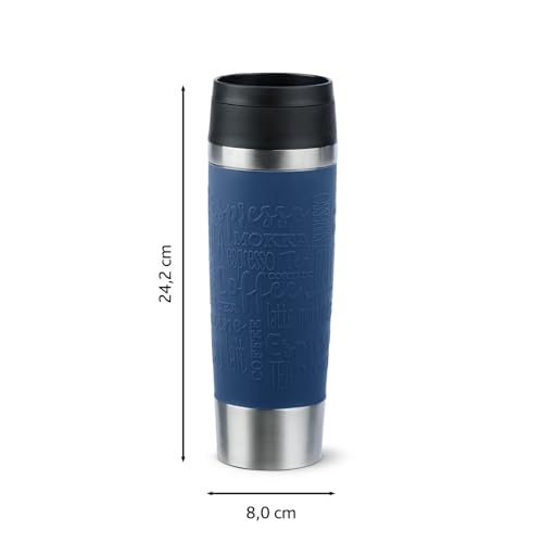 Emsa N20221 Travel Mug Classic Isolierbecher 0,5 Liter, neuer Komfort-Schraubverschluss, Edelstahl, 6h heiß und 12h kalt, 100% dicht, spülmaschinenfest, 360°-Trinköffnung, Dunkelblau