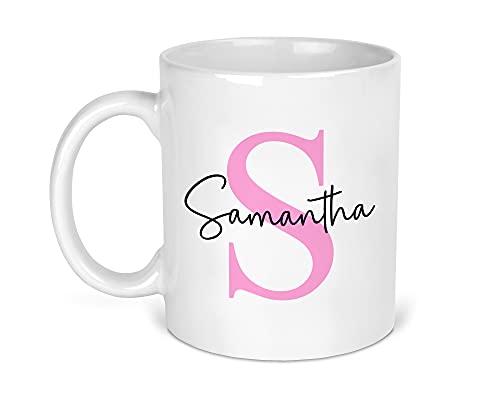 Personalised Mug Initial with Name, Initial Mug, Pink or Blue, Custom Gift for Couples, Her, Mum, Dad, Friend, Nan or Girls