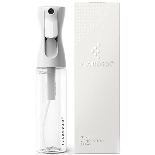 FLAIROSOL Das Original Sprühflasche, 0,3 mm feine Zerstäubung, Körper, Pflanzenpflege, Tierpflege, 300 ml Komfortgriff Ultrafeiner Nebelsprüher, Auslaufsicher, (Transparente Flasche, schwarz Aufdruck)