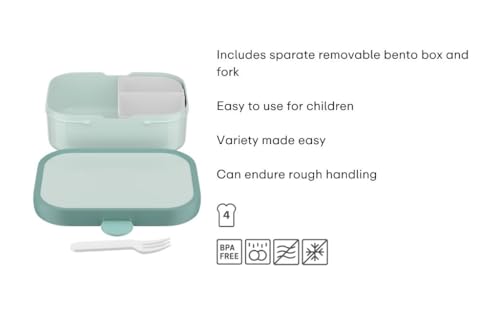 Mepal - Lunchbox Campus - Bento Lunchbox für Kinder - Brotdose mit Bento-Fach & Gabel - Meal Prep Box mit Clip-Verschluss - BPA-frei & Spülmaschinenfest - 750 ml - Stitch