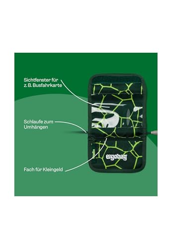 ergobag Brustbeutel Geldbeutel, Mini Portemonnaie mit Kleingeldfach, Sichtfenster für Mädchen und Jungen PerlentauchBär - Lila