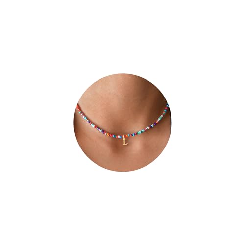 TINGN Geburtstagsgeschenk für Mädchen Frauen - Bunte Perlenkette Damen Kette mit Buchstaben L Damen Halskette für Teenager Mädchen Schmuck Geschenke für Frauen, Muttertag, Valentinstag, Weihnachtstag