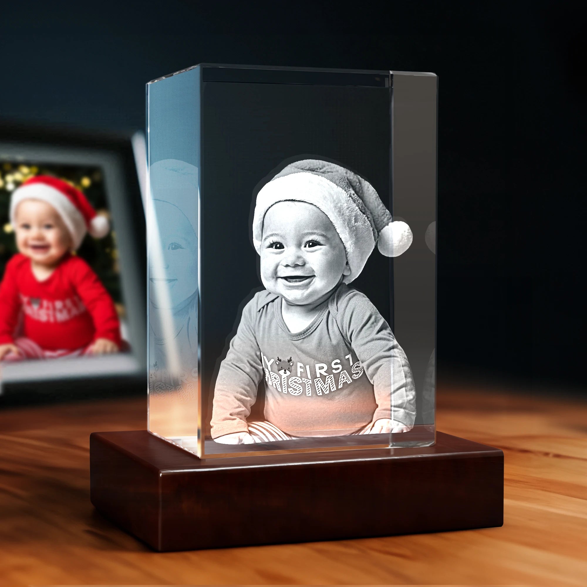 3D Christmas Engraving Crystal - Rectangle - Standard / Small - Image 1