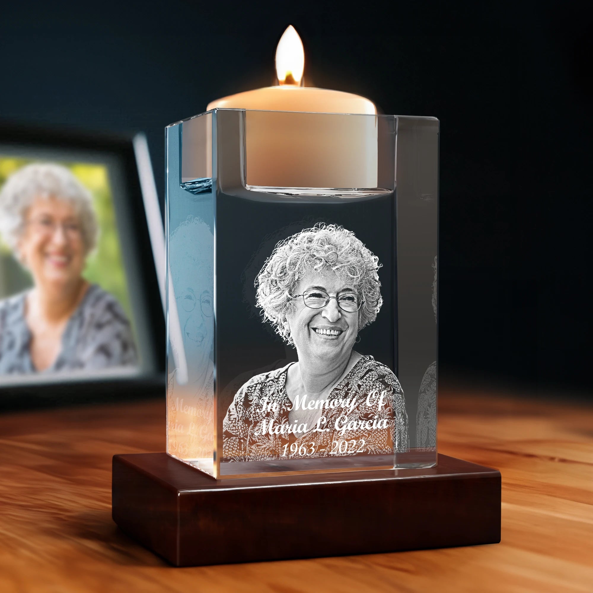 3D Crystal Tribute Engraving - Candle Holder - Standard / Medium - Image 1