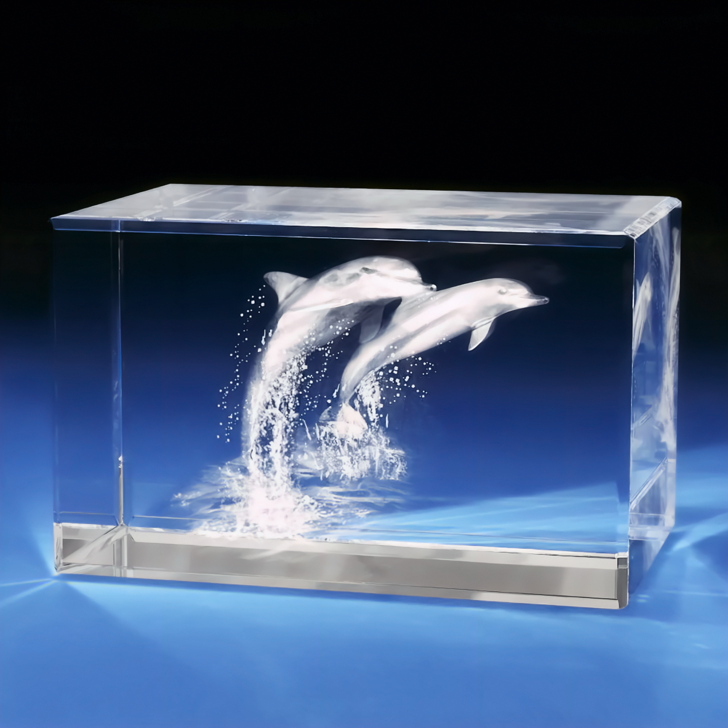 3D Dolphins Crystal Engraving - Rectangle - Medium - Image 1