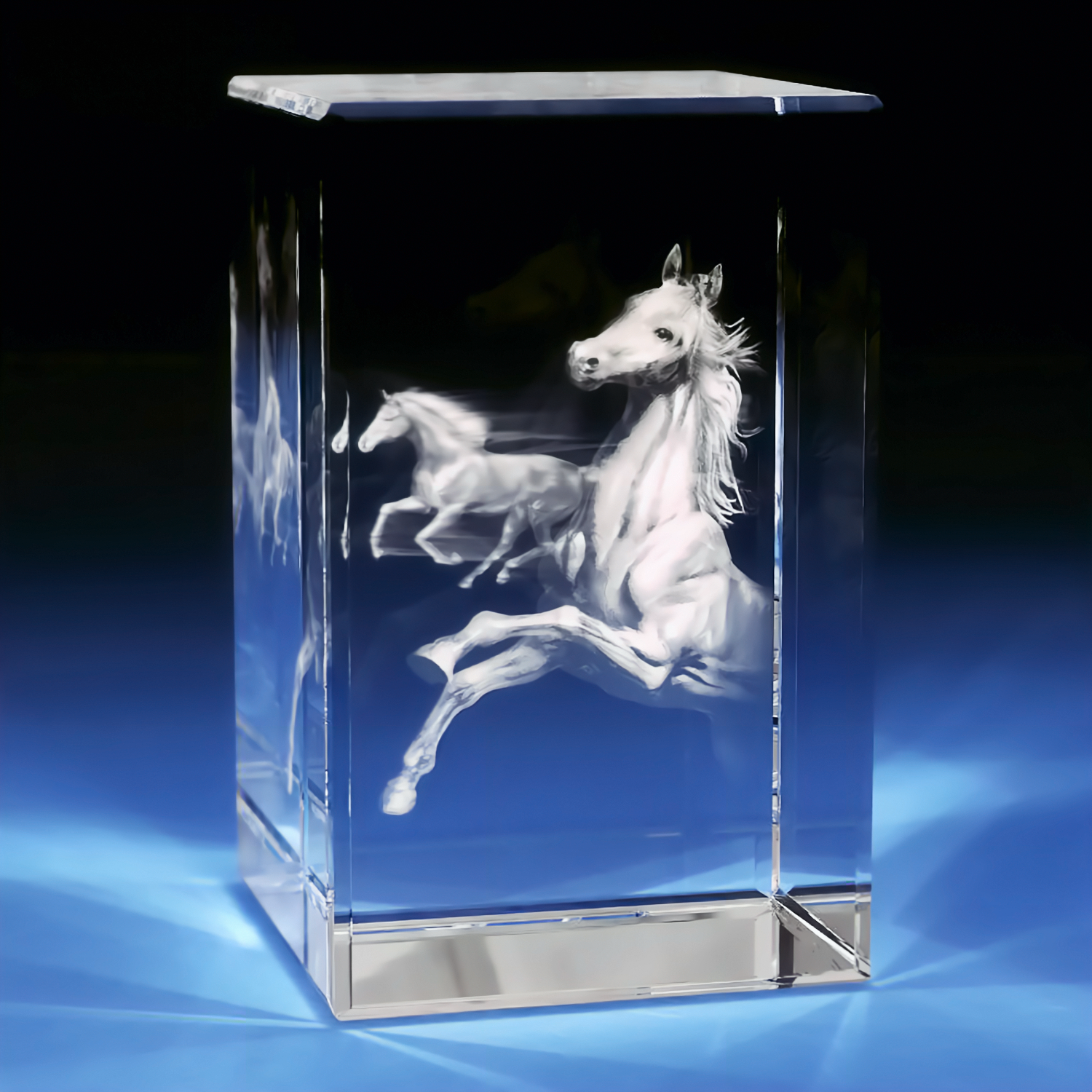 3D Horses Engraving Crystal - Rectangle - Medium - Image 1