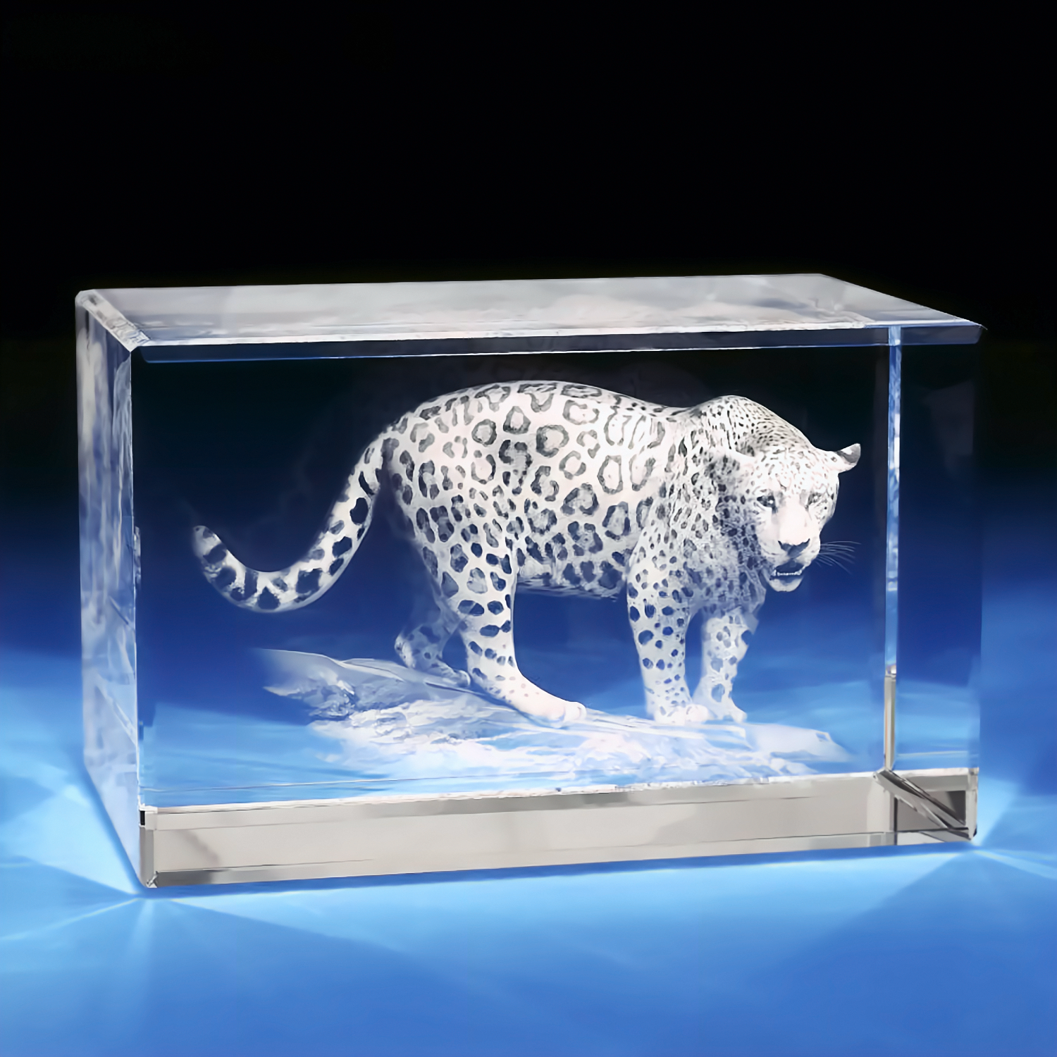 3D Jaguar Engraving Crystal - Rectangle - Small - Image 1