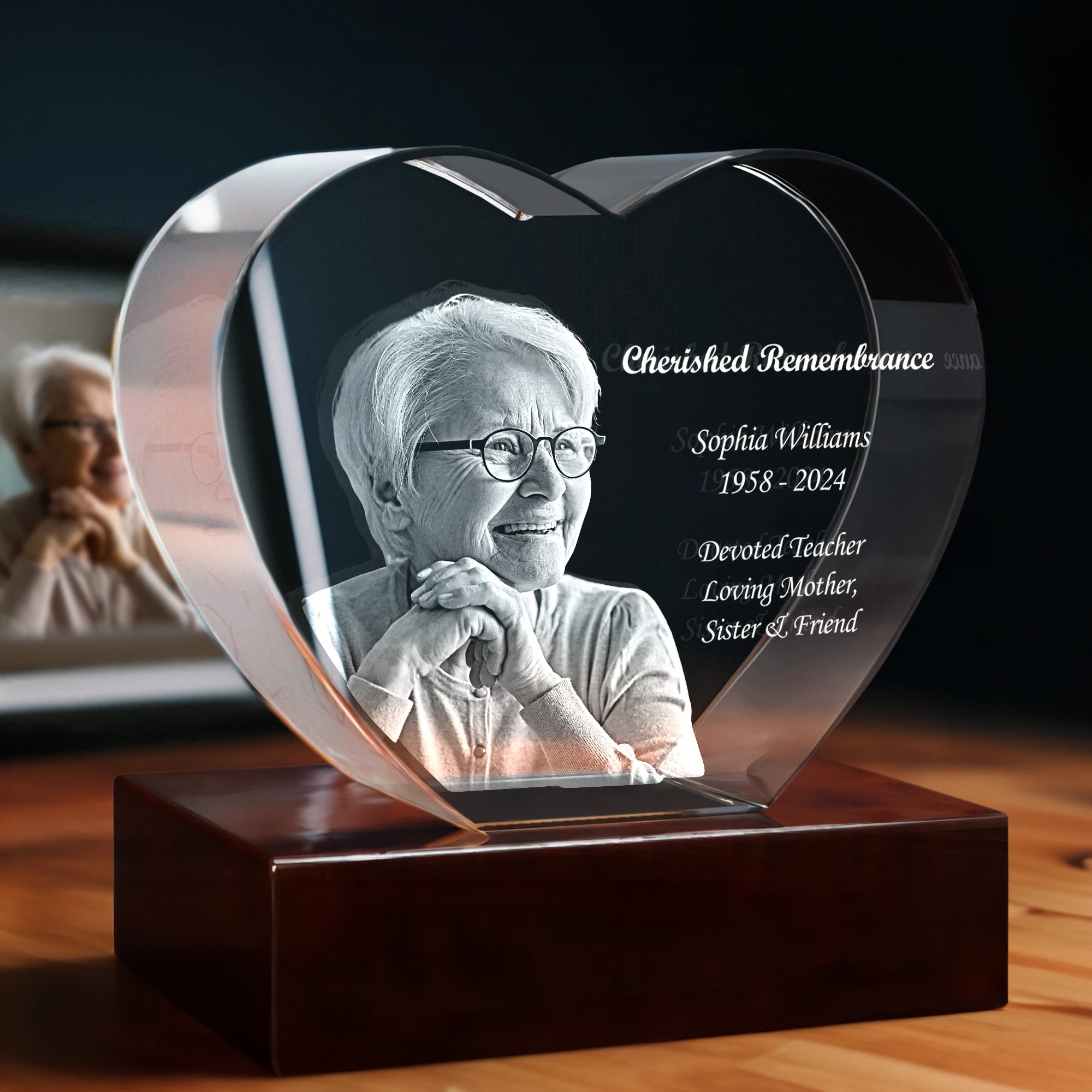 3D Memorial Engraving Crystal - Heart - Standard / Medium - Image 1