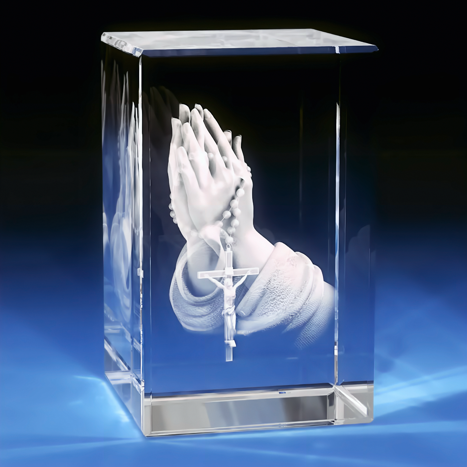 3D Praying Hands Engraving Crystal - Rectangle - Small - Image 1