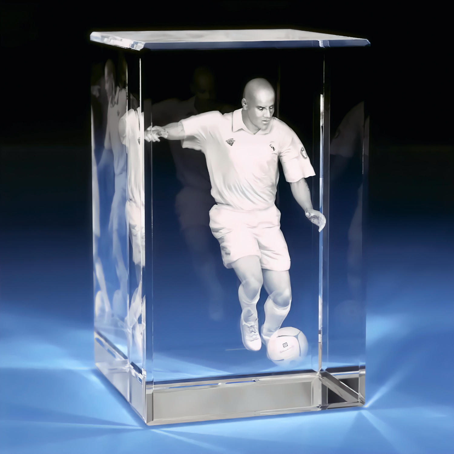 3D Soccer Engraving Crystal - Rectangle - Small - Image 1