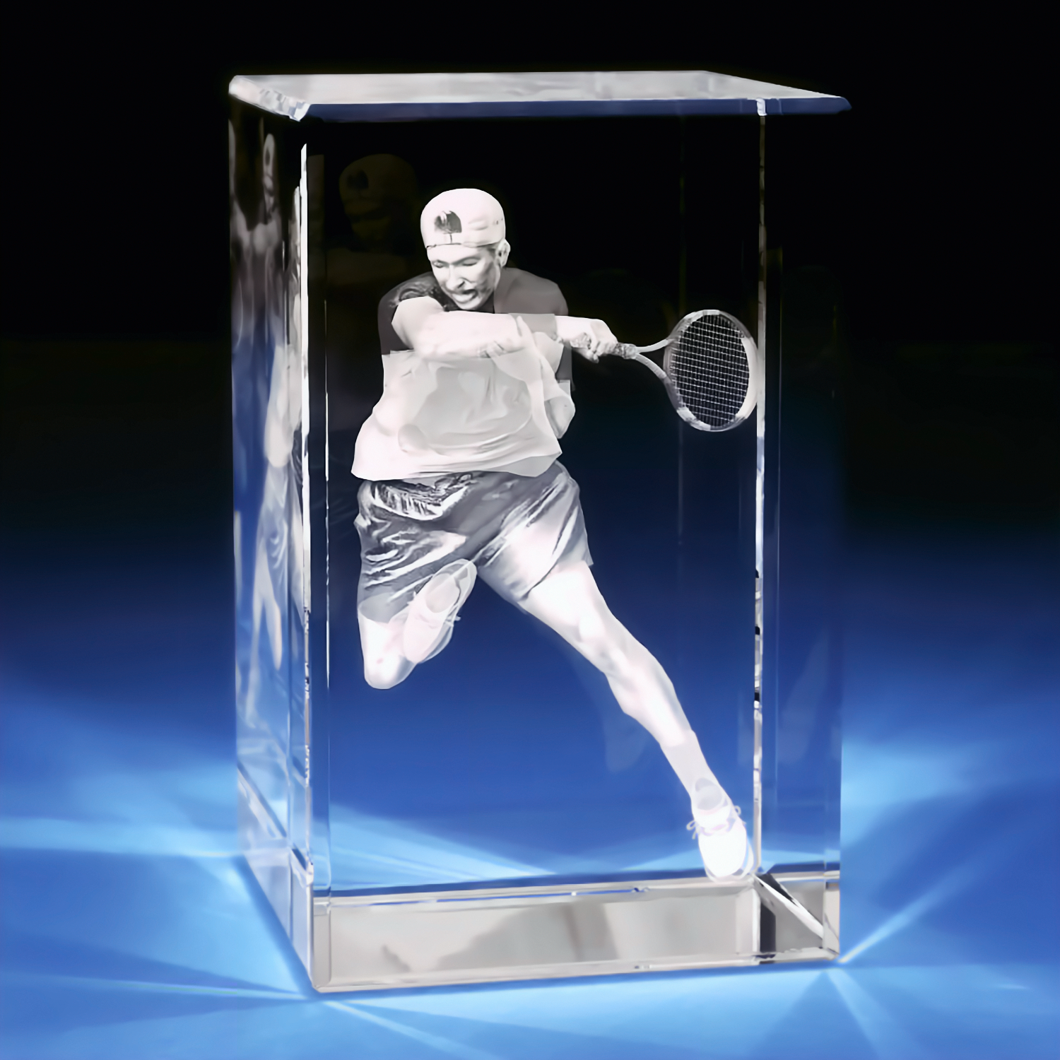 3D Tennis Engraving Crystal - Rectangle - Large - Image 1
