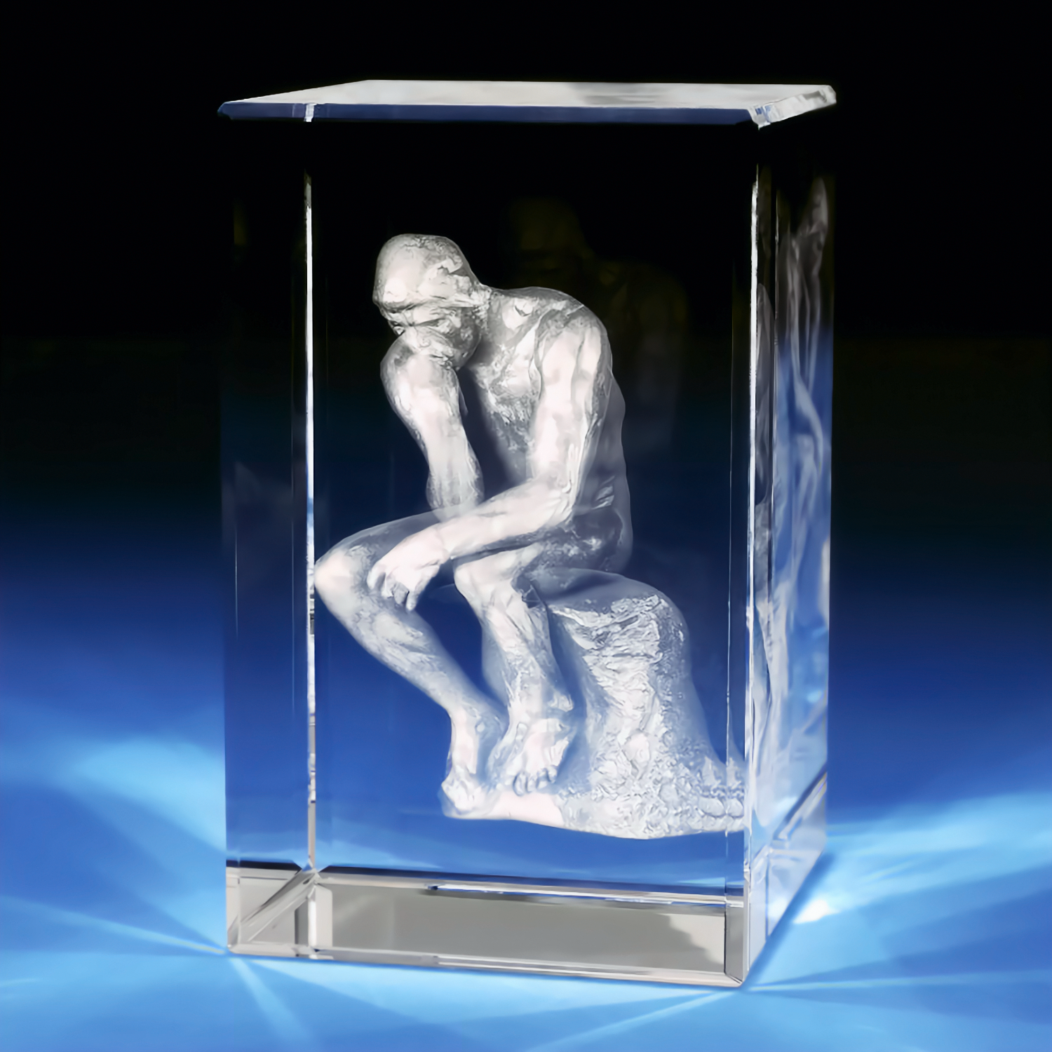 3D The Thinker Engraving Crystal - Rectangle - Small - Image 1