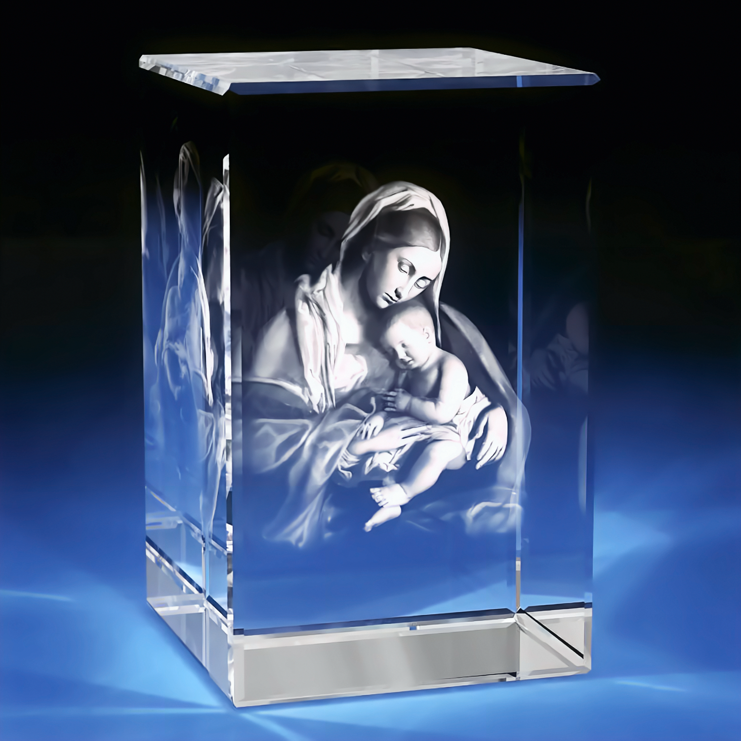 3D Virgin Mary Engraving Crystal - Rectangle - Small - Image 1