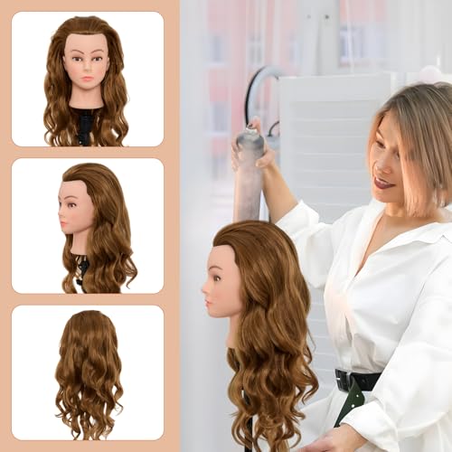 Neverland 71cm Frisierkopf Übungskopf mit Ständer, 60% Echthaar Puppenkopf zum Frisieren, Trainingsköpfe für Friseure Ausbildung Kopf mit Tischklemme und Haare Zubehör(Golden)