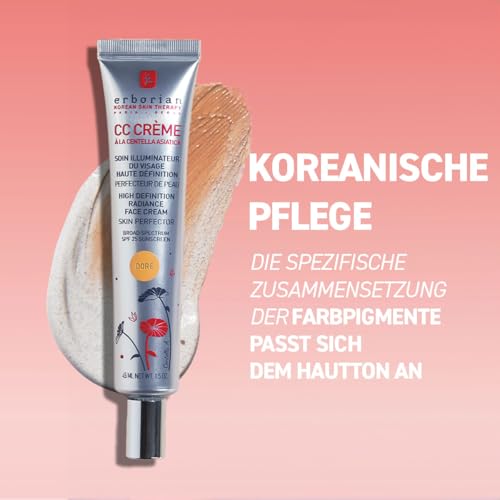 Erborian CC Cream - Getönte Gesichtscreme mit Centella Asiatica - Gesichtspflege aus Korea - Strahlender Teint & Feuchtigkeit LSF 25 - Hell - 45 ml