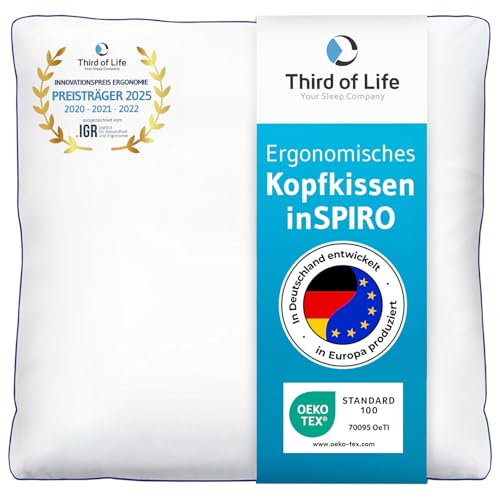 Kopfkissen 80x80 inSPIRO vom Preisträger des Innovationspreis Ergonomie 2025, Ergonomisches Schlafkissen für Seitenschläfer, Rückenschläfer, Bauchschläfer, Ideales HWS Nacken-Kissen, Pillow made in EU