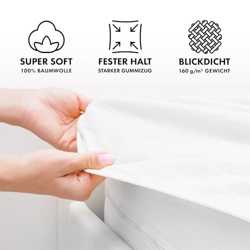 Jacobson Jersey Spannbettlaken Spannbetttuch Baumwolle Bettlaken (90x200-100x200 cm, Weiss)