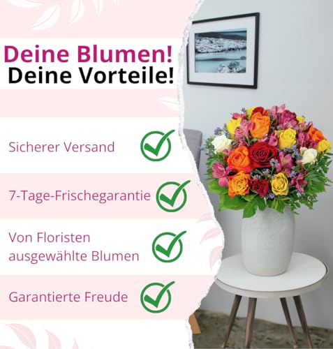 Blumenstrauß Farbtraum, Bunter mit Rosen, Inkalilien und Statice, 7-Tage-Frischegarantie, Qualität vom Floristen, handgebunden, perfekte Geschenkidee