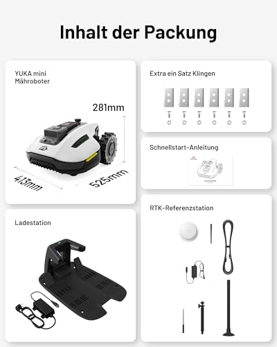 MAMMOTION YUKA Mini 500 Mähroboter ohne Begrenzungskabel, NetRTK+Vision, Keine RTK-Antenne erforderlich, Auto-Kartierung, Empf. 500m², mit 4G-Modul, 50% Steigung