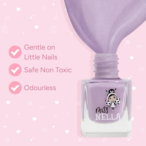 Miss Nella PURPLE UNICORN-Peel Off, geruchsneutral, Wasserbasis & Safe für Kinder Nagellack-Pack 3- Sweet Lavender (glitter), Butterfly Wings (glitter) & Little Poppet