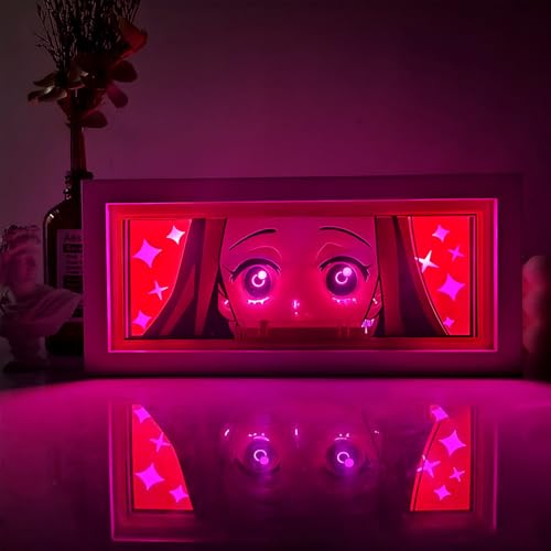 Anjinguang Anime Led Light Box Tanjiro Nezuko Figure Lamp 3D Paper Cut Photo Frame RGB 16-Color Changing Atmosphere Night Light Decor Gift for Fans