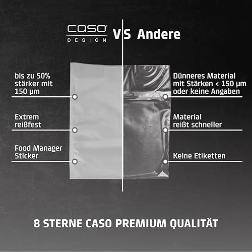 CASO 8 Sterne Profi- Folienbeutel 20x30 cm / 50 Beutel, Vakuumierbeutel für alle Vakuumierer, sehr stark & reißfest ca. 150µm, Vakuumbeutel Lebensmittel Vakuumiergerät, Sous Vide, BPA-frei