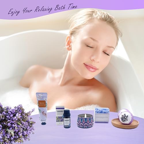 Pamper Gifts for Women, Unique Friend Gifts for Her, Lavender Self Care Get Well Soon Gifts Set for Mum Sister Wife, Spa Bath Set Bath Bombs Candle Present Set, Birthday Mothers Day Gift Box