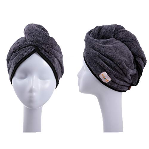 M-bestl 2 Pack Haartuch Turban, Mikrofaser-Haartrocknungshandtuch mit Knopfdesign zum Trocknen der Haare (Dunkelgrau & Hellgrau