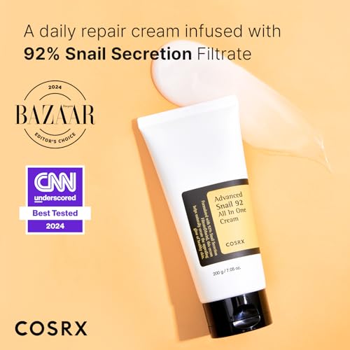 COSRX Advanced Snail 92 All in One Crème(Maxi-Größe) Snail Mucin Gesichtscreme für trockene & empfindliche Haut Feuchtigkeit & Anti Falten mit Schneckenschleim, Feuchtigkeitscreme Korean Skincare 200g
