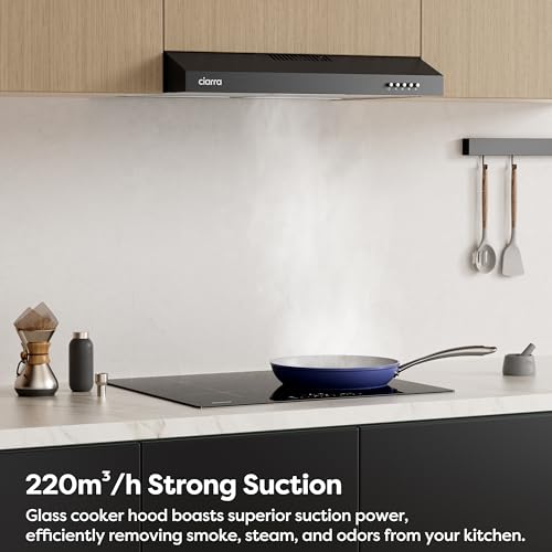 CIARRA ASB6903D 60cm Visor Cooker Hood A+ Energy Efficient Wall Mounted Undercabinet Range Hood Black, 220m³/h Quiet Extractor Fan with Top Venting
