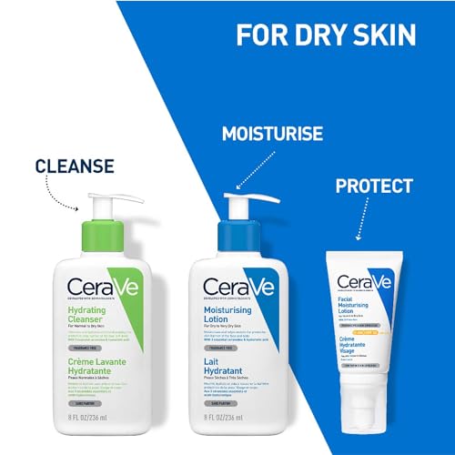 CeraVe Körperlotion mit Pumpspender, Für trockene bis sehr trockene Haut, Feuchtigkeitscreme Hyaluron und 3 essenziellen Ceramiden, Geeignet bei Neurodermitis, 236 ml