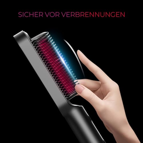 TYMO RING Glättbürste, Verbrühungsschutz Glätteisen, Glättungskamm verhindert Haarziehen, 25s Schneller Keramikerwärmung, Professioneller Haarglätter zum Glätten, 5 Wärmestufen, 130°C-230°C, Schwarz