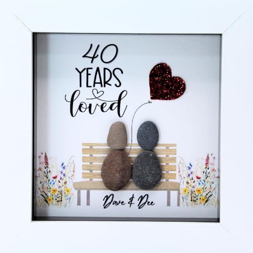 Personalised Ruby (40th) Wedding Anniversary Picture Frame, Handmade Pebble Art Gift, Unique and Meaningful 40th Anniversary Gift for Couple, Ruby Wedding Anniversary Keepsake