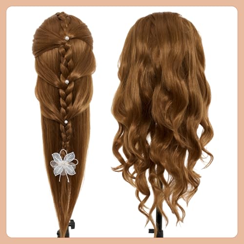 Neverland 71cm Frisierkopf Übungskopf mit Ständer, 60% Echthaar Puppenkopf zum Frisieren, Trainingsköpfe für Friseure Ausbildung Kopf mit Tischklemme und Haare Zubehör(Golden)