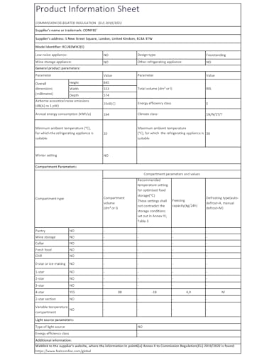 COMFEE' RCU83WH2(E) 88L Freestanding Under Counter Freezer, 55cm Wide, Reversible Door, 3 Drawers, 4 Star Freezer Rating, Adjustable Thermostat, White