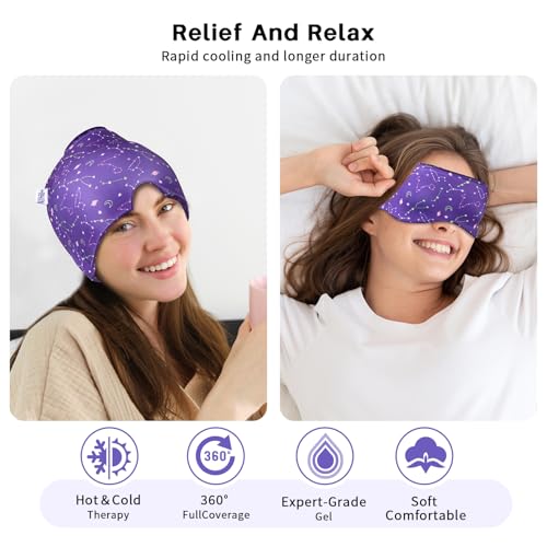 my novel things 2 Stück Migräne Maske und Augenmaske Kühlend, Migräne Kühlmaske, Migraine Relief Cap, Kopfschmerzen Kühlmaske, 360° Gel Surround Kühlpads zur Linderung von Migräne Kopfschmerzen, Druck