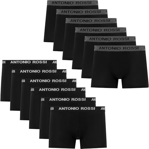 ANTONIO ROSSI (12er-Pack) Herren-Boxer-Hipster - Herren-Boxershorts Multipack mit elastischem Bund, Schwarz, XL