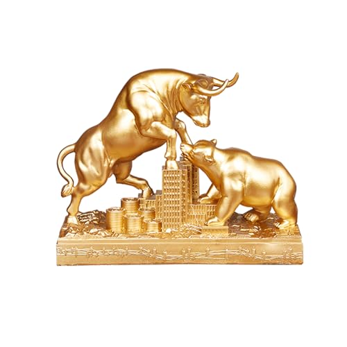 Cutfouwe Bulle Und Bär Figuren Deko Figur Für Büro Und Wohnzimmer, Finanzliebhaber Und Börsenbegeisterte,Gold