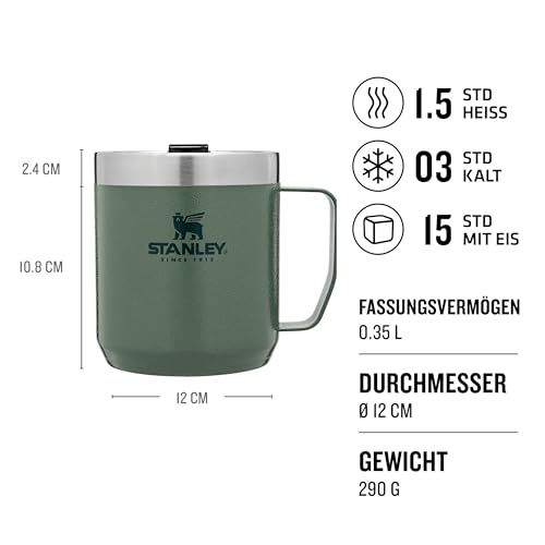 Stanley Classic Legendary Camp Mug Thermobecher 354 ml - Hält 1.5 Stunden Heiß - 3 Stunden Kalt - BPA-Frei - Spülmaschinenfest - Edelstahl Kaffeebecher To Go - Green
