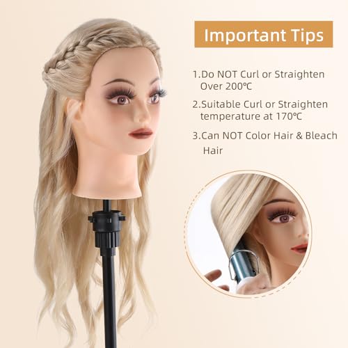 Frisierkopf 70% Echthaar Übungskopf 24 Zoll Frisierkopf Friseure Trainingsköpfe für Friseure zum Frisieren und Schminken Ausbildung Kopf Mit Halter + DIY Haare Set