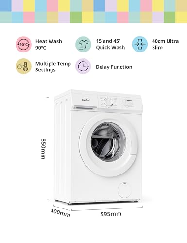 Comfee‘ Freestanding Washing Machine,7KG Load,Heat Wash 90℃,Ultra Slim 400mm,Quick Wash,15 Washing Programs with 1200RPM,White-CFE10EW70/W