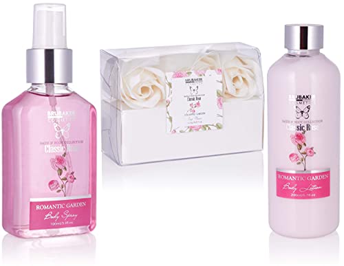 BRUBAKER Cosmetics Bade- und Dusch Set Rosen Duft - 17-teiliges Beauty Geschenkset in Vintage Geschenkbox
